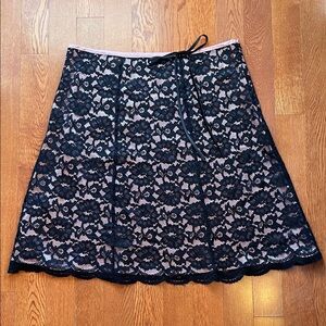 💕Whimsigoth Fairycore Vintage Notations Black and Pink Lace A-Line Skirt XL